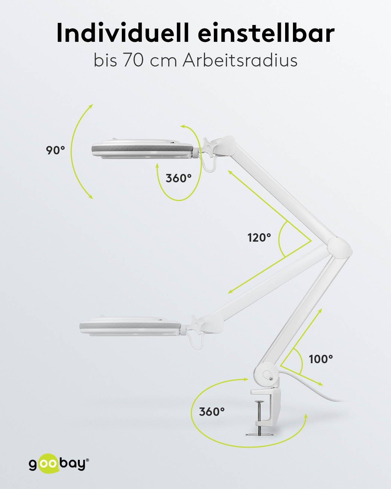 Goobay 60362 LED Lupenleuchte mit Tischklemme Ø 127mm Kristall Linse 3 Dioptrien Lupe mit Licht dimmbar Lupenlampe Weiß-3