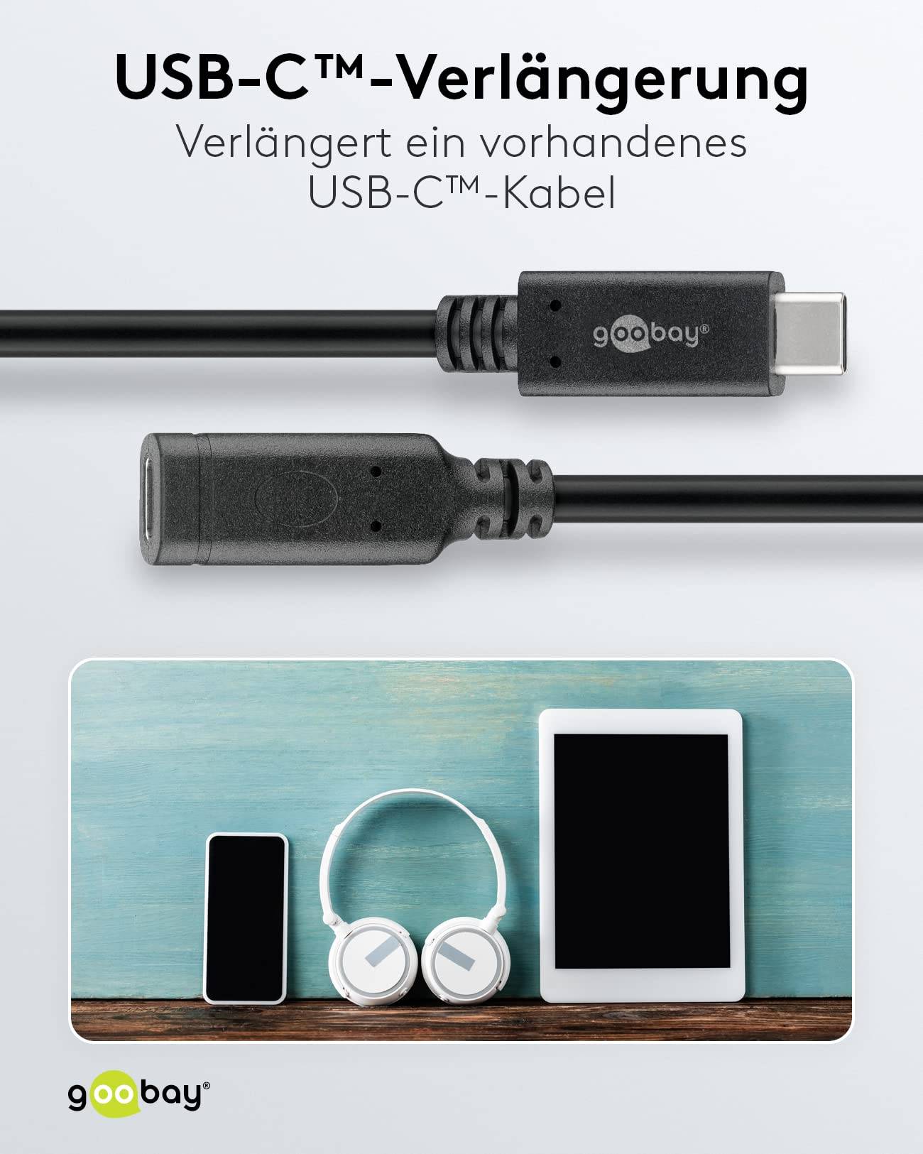 Goobay 61038 USB C Verlängerung 3.2 Gen 2 / Schnellladekabel 60W 20V / Ladekabel 10 Gbits / USB Verlängerungskabel 1m-4