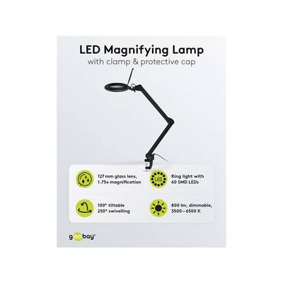 Goobay 64986 LED Lupenleuchte mit Tischklemme Ø 127mm Echtglas Linse 3 Dioptrien Lupe Licht dimmbar Lupenlampe / Schwarz-1