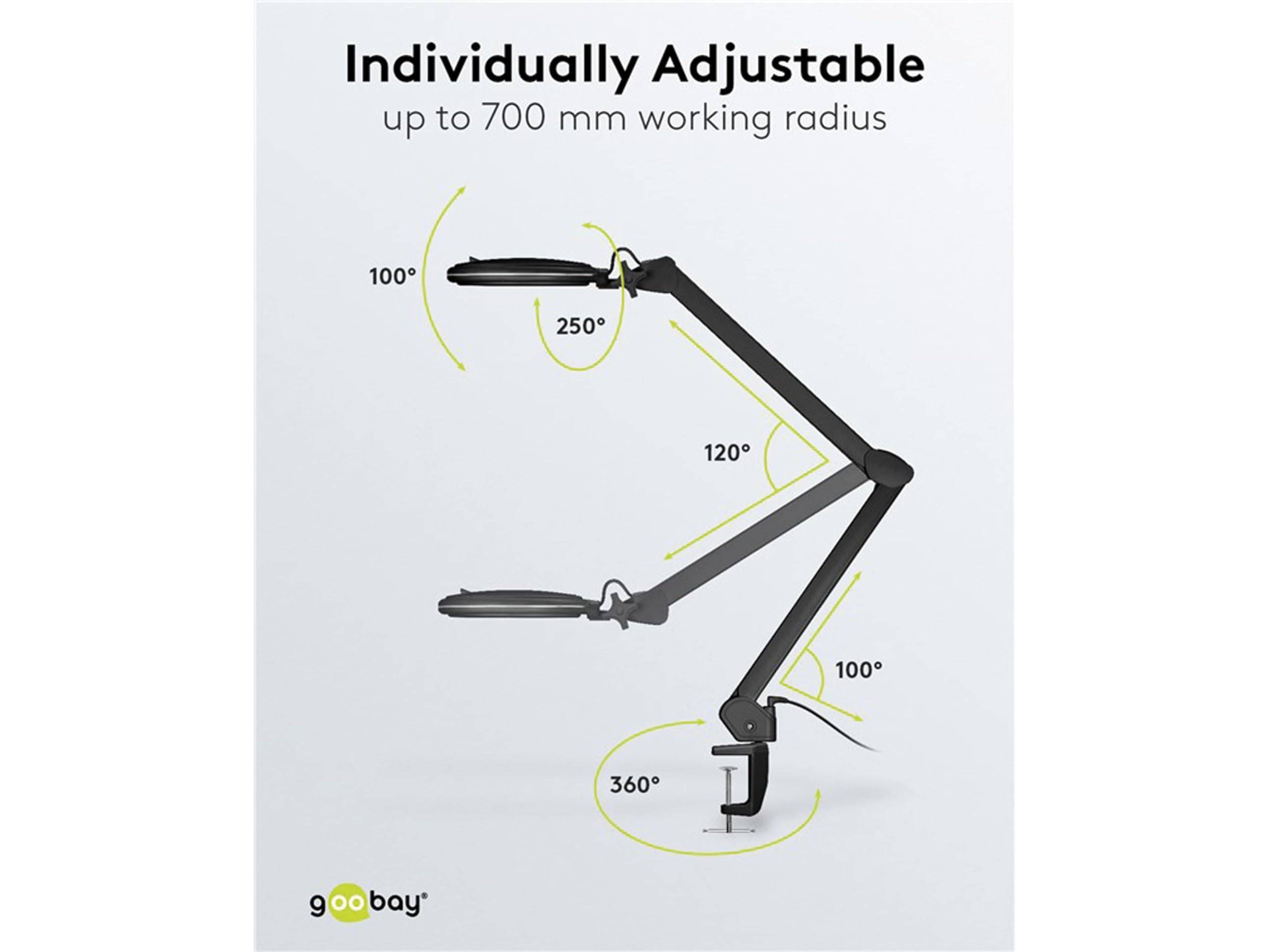 Goobay 64986 LED Lupenleuchte mit Tischklemme Ø 127mm Echtglas Linse 3 Dioptrien Lupe Licht dimmbar Lupenlampe / Schwarz-3