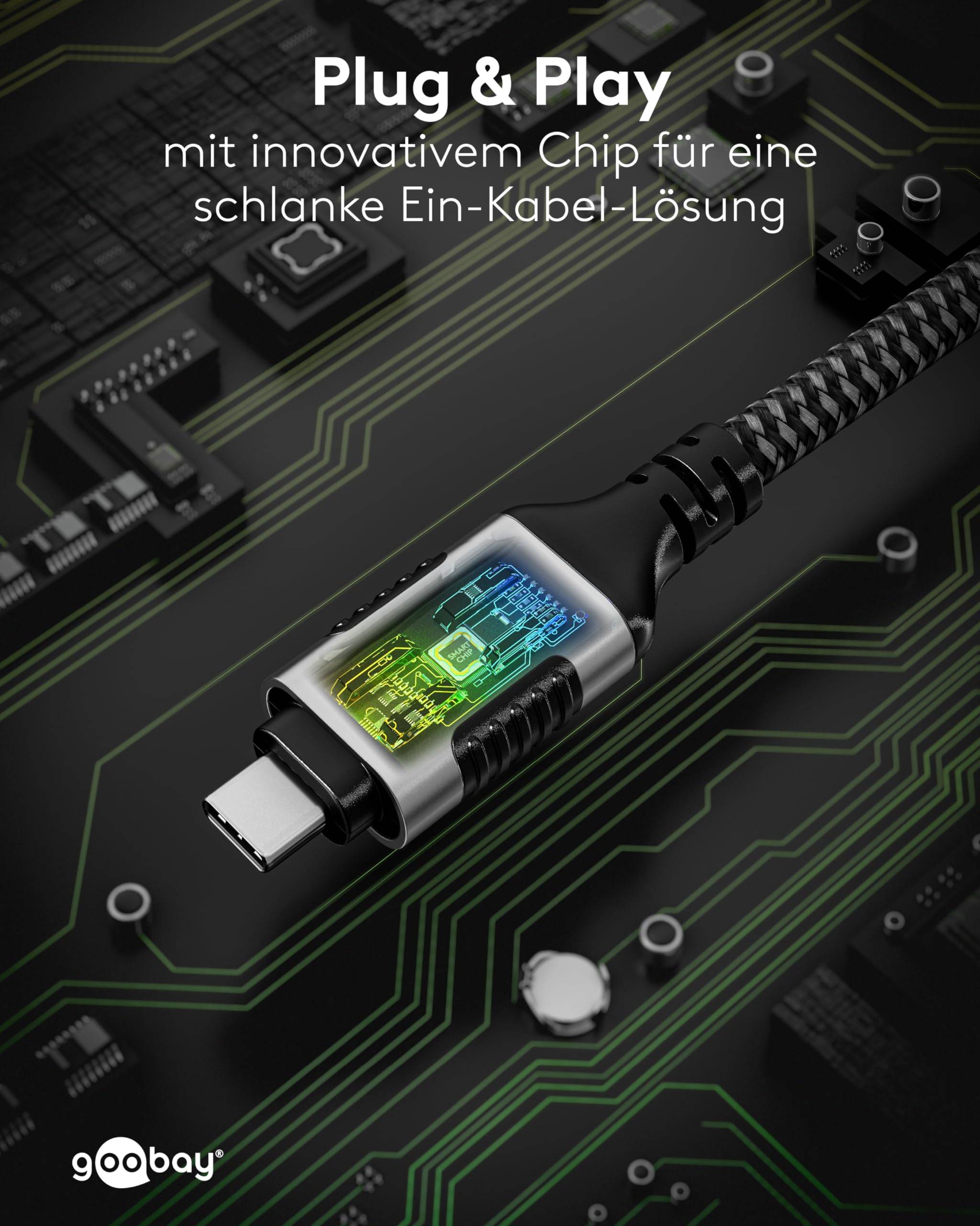 Goobay 70696 RJ45 Ethernet auf USB C 3.1 Kabel / FTP Internetkabel 1 Gbits / CAT 6 Netzwerkkabel / Textilkabel / 1m/sw-6