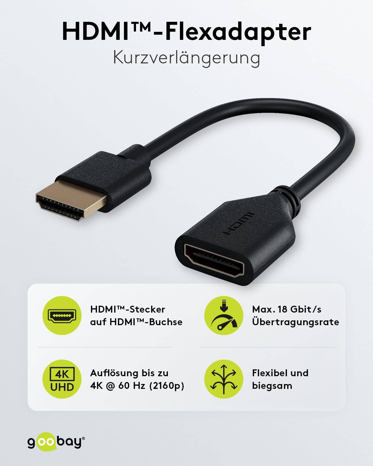 Goobay 64824 High Speed HDMI Kabel Flexadapter / UHD 4K @ 60 Hz / HDMI Adapterkabel Monitorkabel / Schwarz / 0,1 m-1