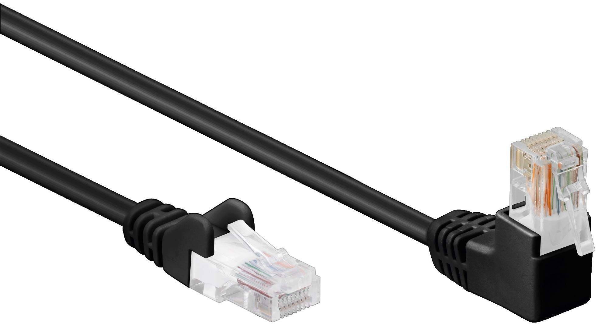 Goobay 94170 CAT 5e Netzwerkkabel U/UTP / 1x RJ45 Stecker 90 Grad gewinkelt / CCA Leiter Ethernet Kabel Schwarz / 0,5m-2