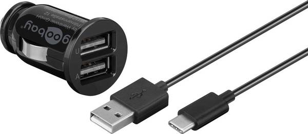 Goobay 58820 Dual Kfz Adapter Zigarettenanzünder / USB-C Ladekabel 1m / Auto Ladegerät 12W / USB-A Ladeset / Schwarz
