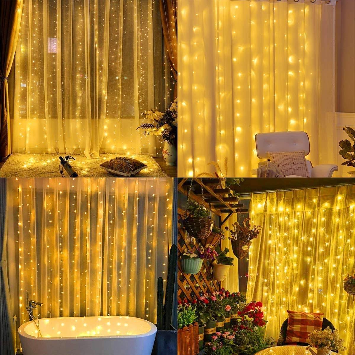 Goobay 57943 LED-Lichtervorhang 300 warmweiße LEDs Lichterkette Timer 8 Modi Lichterkettenvorhang dimmbar USB & Batterie-5