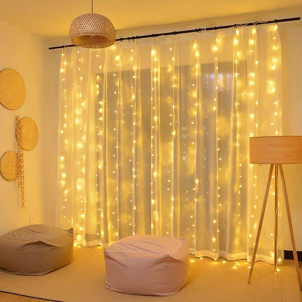 Goobay 57943 LED-Lichtervorhang 300 warmweiße LEDs Lichterkette Timer 8 Modi Lichterkettenvorhang dimmbar USB & Batterie-4