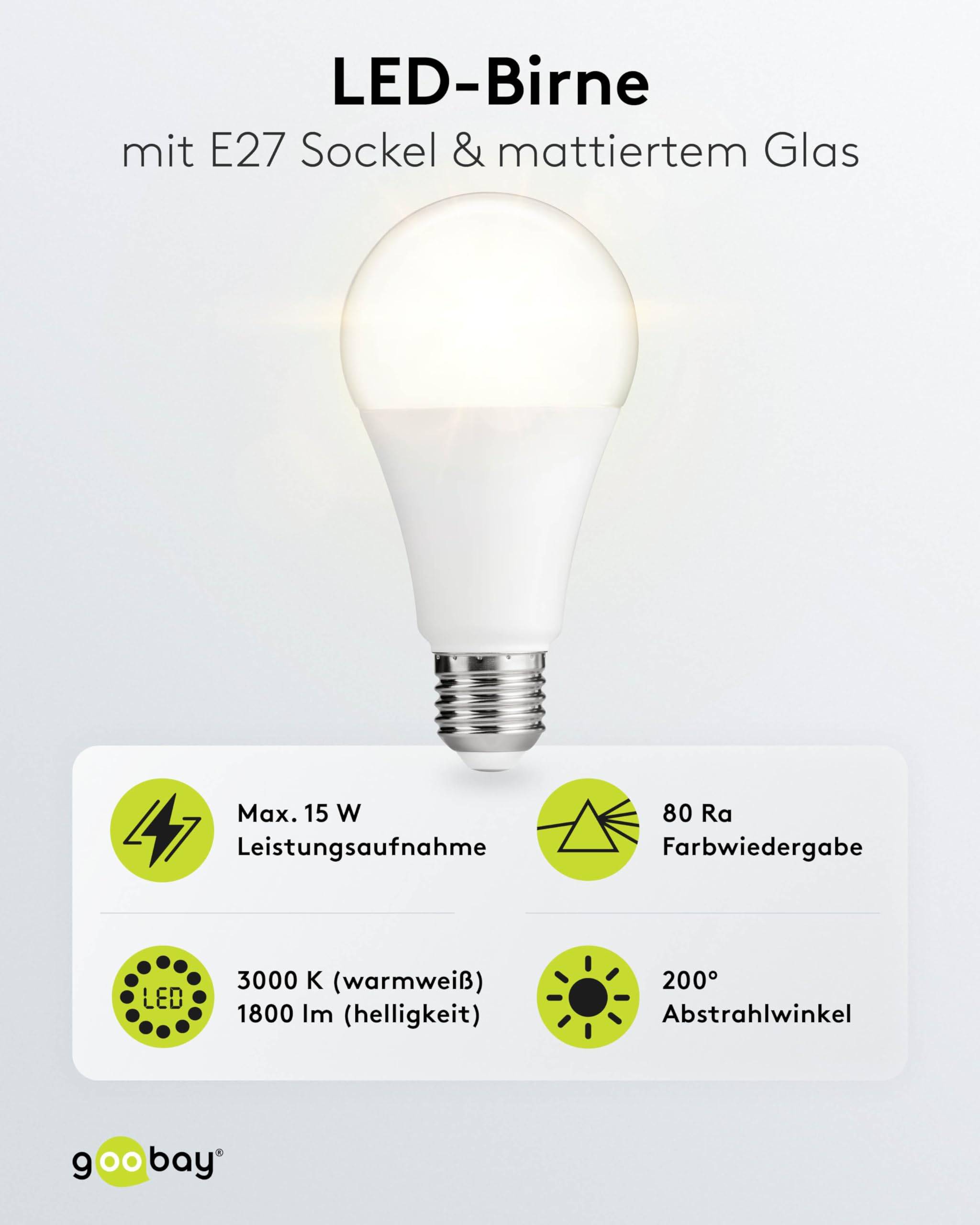 Goobay 65389 LED Glühbirne E27 Leuchtmittel 15 Watt / LED Birne warmweiß 3000 K / Sockel E27 / LED Glühlampe mattiert-1