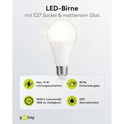 Goobay 65389 LED Glühbirne E27 Leuchtmittel 15 Watt / LED Birne warmweiß 3000 K / Sockel E27 / LED Glühlampe mattiert-1