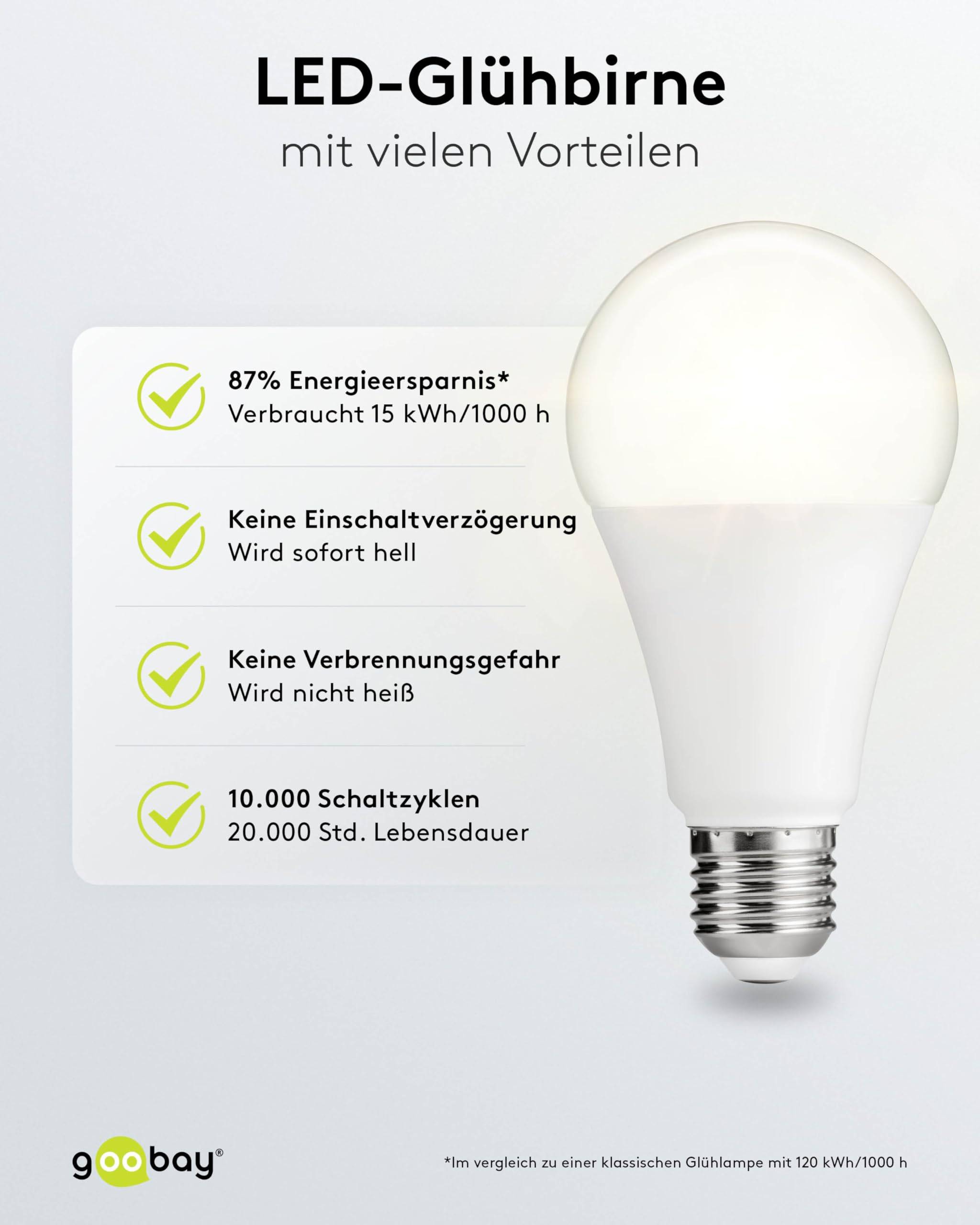 Goobay 65389 LED Glühbirne E27 Leuchtmittel 15 Watt / LED Birne warmweiß 3000 K / Sockel E27 / LED Glühlampe mattiert-3