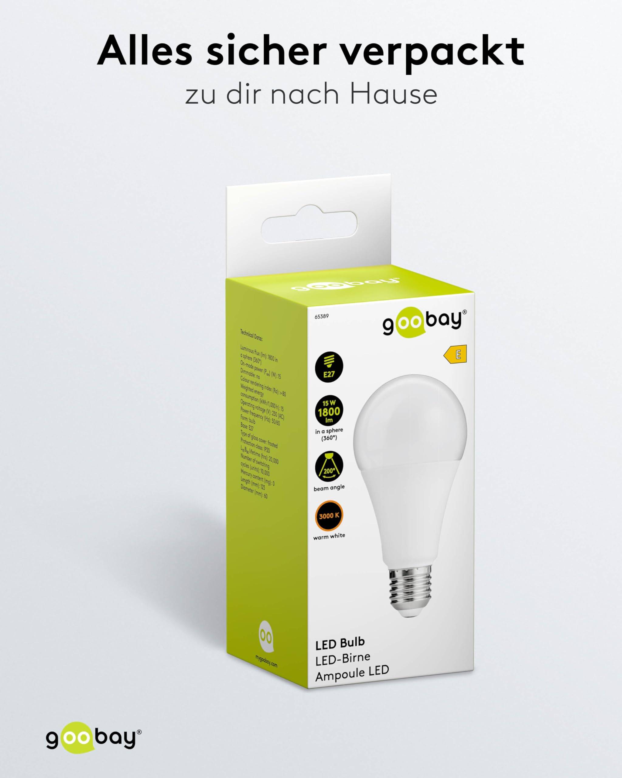 Goobay 65389 LED Glühbirne E27 Leuchtmittel 15 Watt / LED Birne warmweiß 3000 K / Sockel E27 / LED Glühlampe mattiert-4