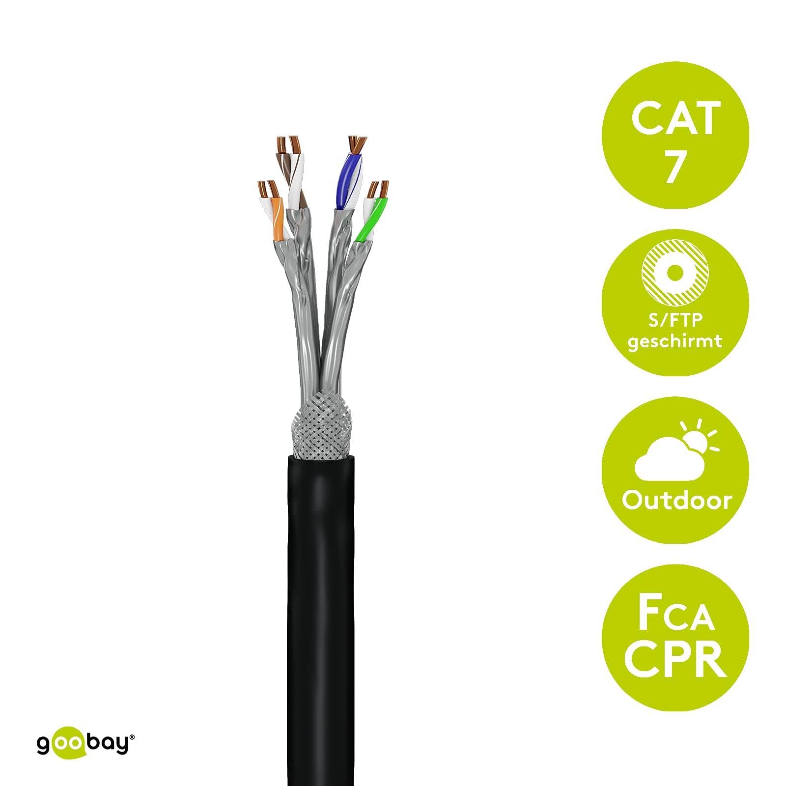 Goobay 52768 CAT 7 Netzwerkkabel SFTP / Außenbereich / Ethernet 600 MHz / OFC Twisted Pair Verlegekabel / Schwarz / 100m-3