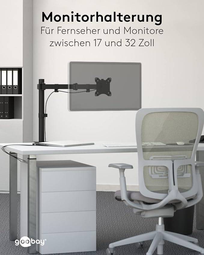 Goobay Monitorhalterung Single FLEX zur Tischmontage 43 cm (17") - 81 cm (32") Monitorarm rotier- & schwenkbar 8kg-5