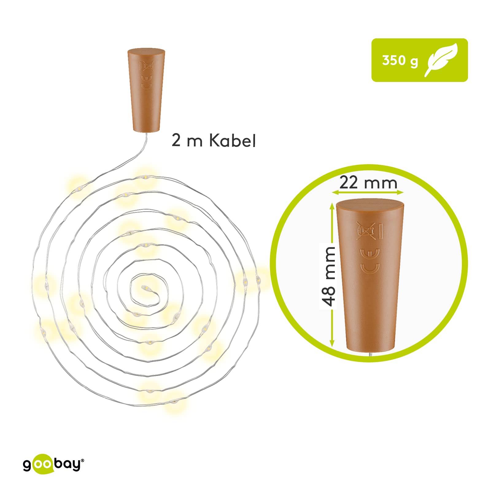 Goobay 49854 Flaschenlichterkette mit Korken 20 warmweiße LED, 5 lm Micro LED Drahtlichterkette mit Batterie, 10er Pack-5