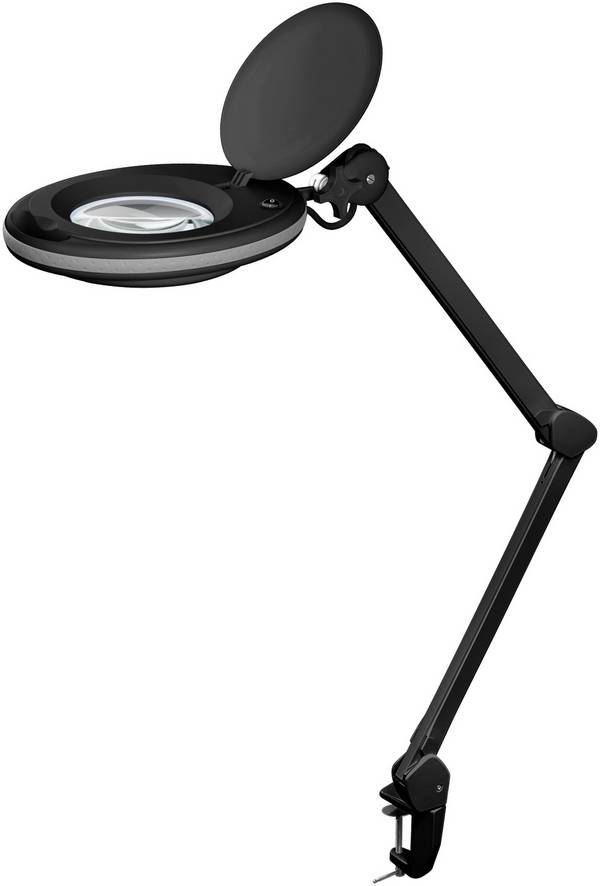 Goobay 65575 LED Lupenleuchte Tischklemme Ø 127mm Kristall Linse 3 Dioptrien Lupe mit Licht Lupenlampe Tischlupe Schwarz