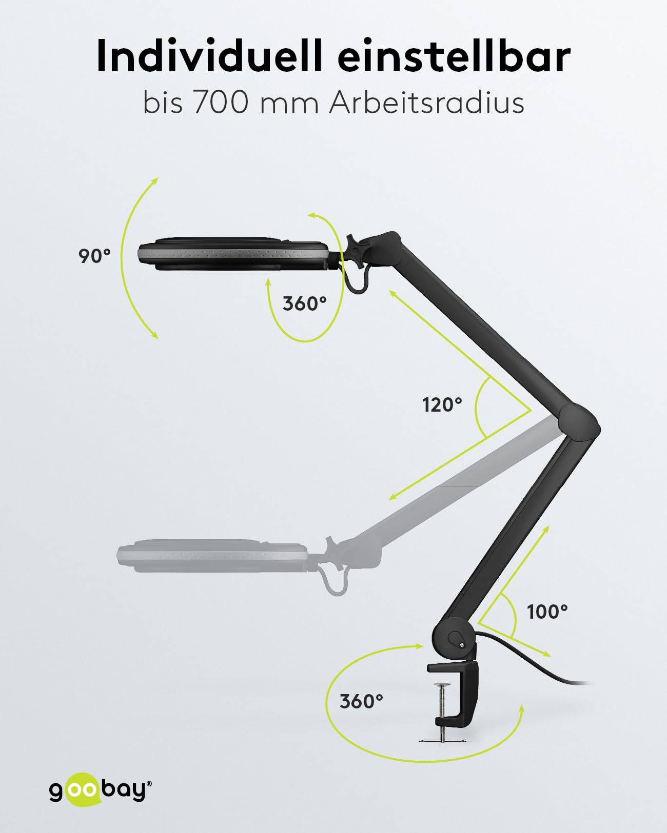 Goobay 65575 LED Lupenleuchte Tischklemme Ø 127mm Kristall Linse 3 Dioptrien Lupe mit Licht Lupenlampe Tischlupe Schwarz-3