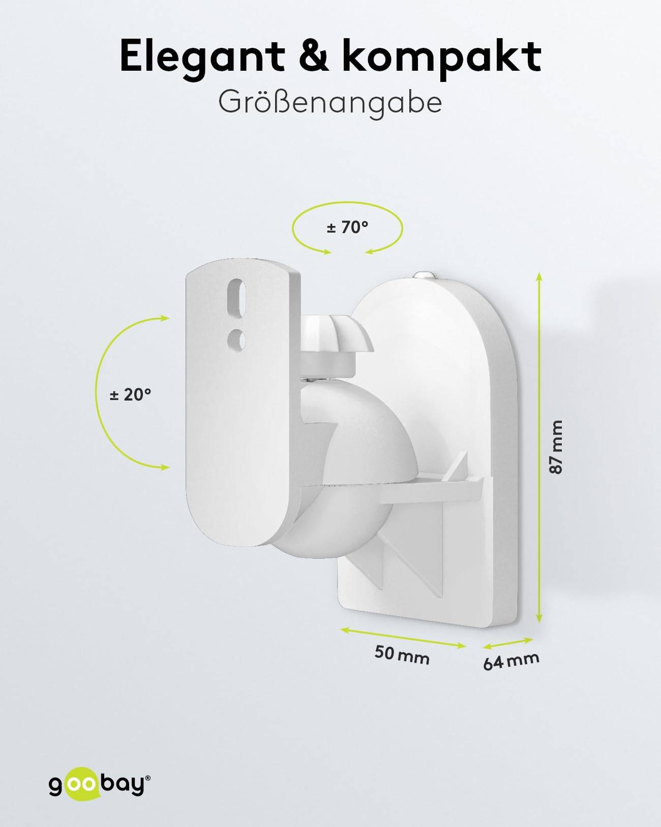 Goobay 49394 2x universal Lautsprecher-Wandhalterung, Neigbar & Schwenkbar, für Satellitenboxen bis 3,5 kg, Weiß-2