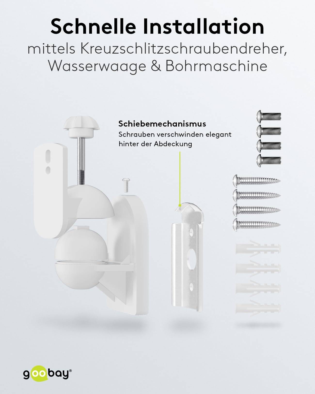 Goobay 49394 2x universal Lautsprecher-Wandhalterung, Neigbar & Schwenkbar, für Satellitenboxen bis 3,5 kg, Weiß-4