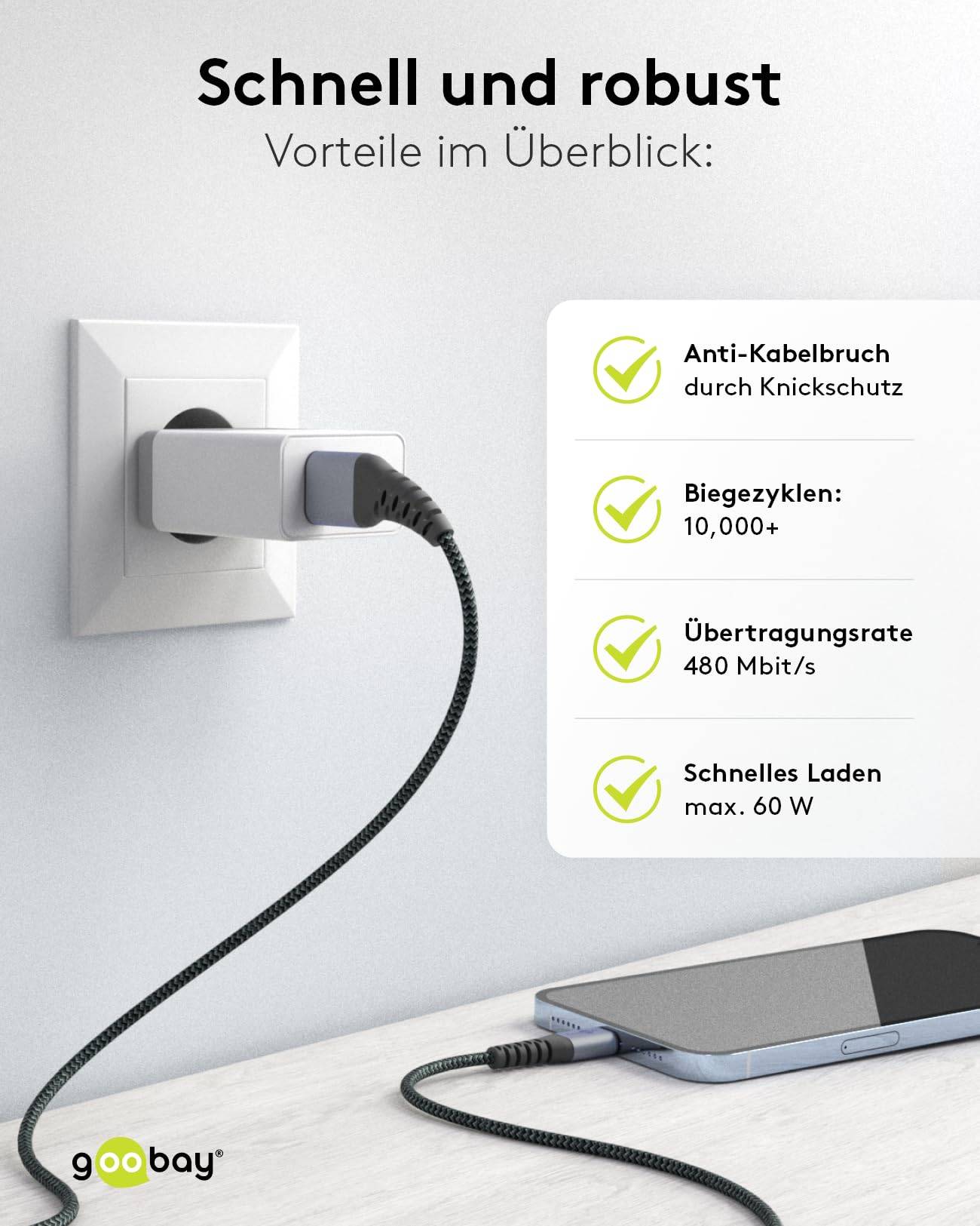 Goobay 49269 Lightning auf USB A Kabel Apple Ladekabel iPhone 12 Watt MFi iphoneladekabel Textilkabel Grau 2m-5