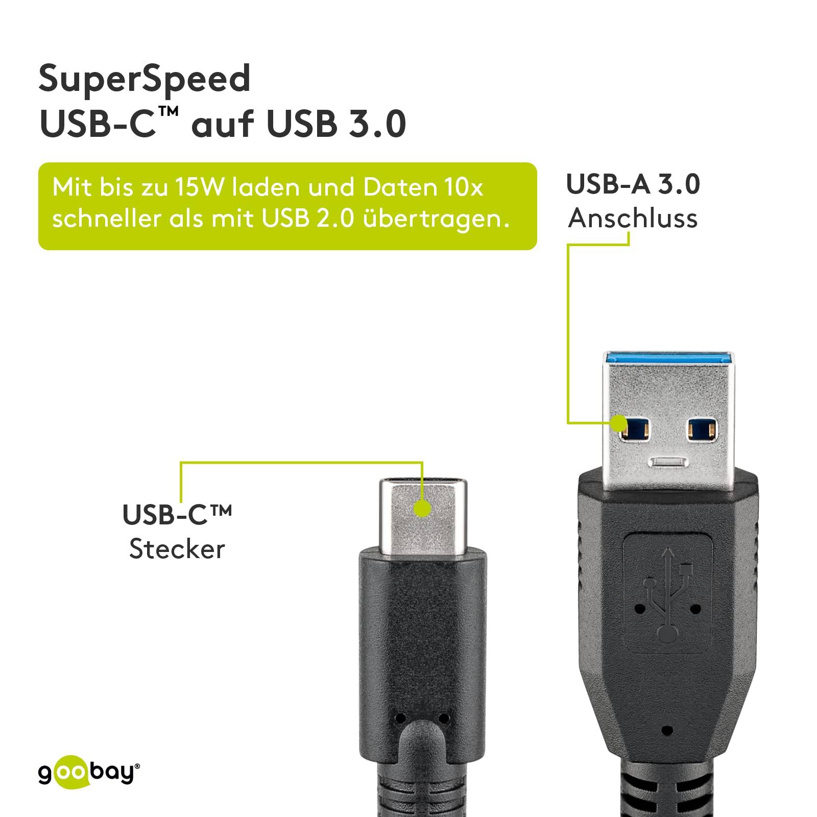 Goobay 71221 USB C auf USB A 3.1 Gen. 1 Ladekabel 15W Handy Kabel Adapterkabel 5 Gbit/s Schnellladekabel Schwarz 2 m-2