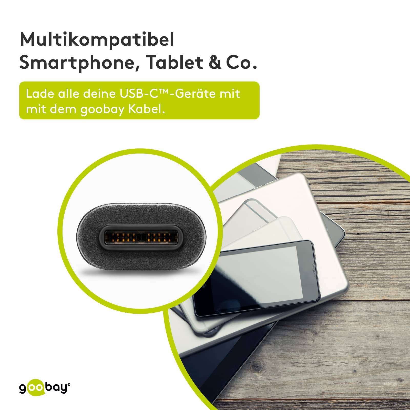 Goobay 71221 USB C auf USB A 3.1 Gen. 1 Ladekabel 15W Handy Kabel Adapterkabel 5 Gbit/s Schnellladekabel Schwarz 2 m-3