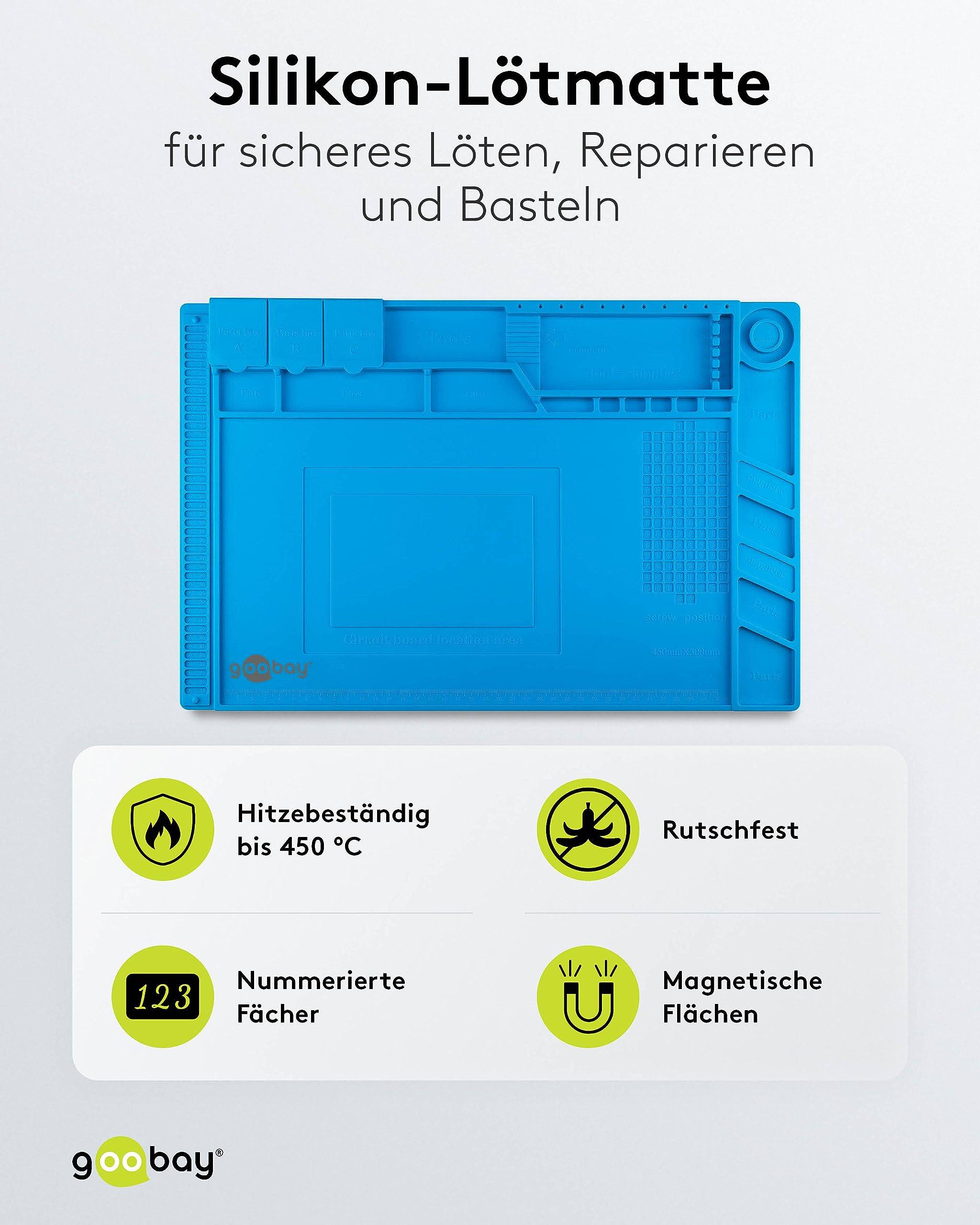 Goobay 61670 Magnet Silikon Lötmatte Arbeitsunterlage / Rutschfeste Hitbeständige Arbeitsmatte zum Löten / Blau-1