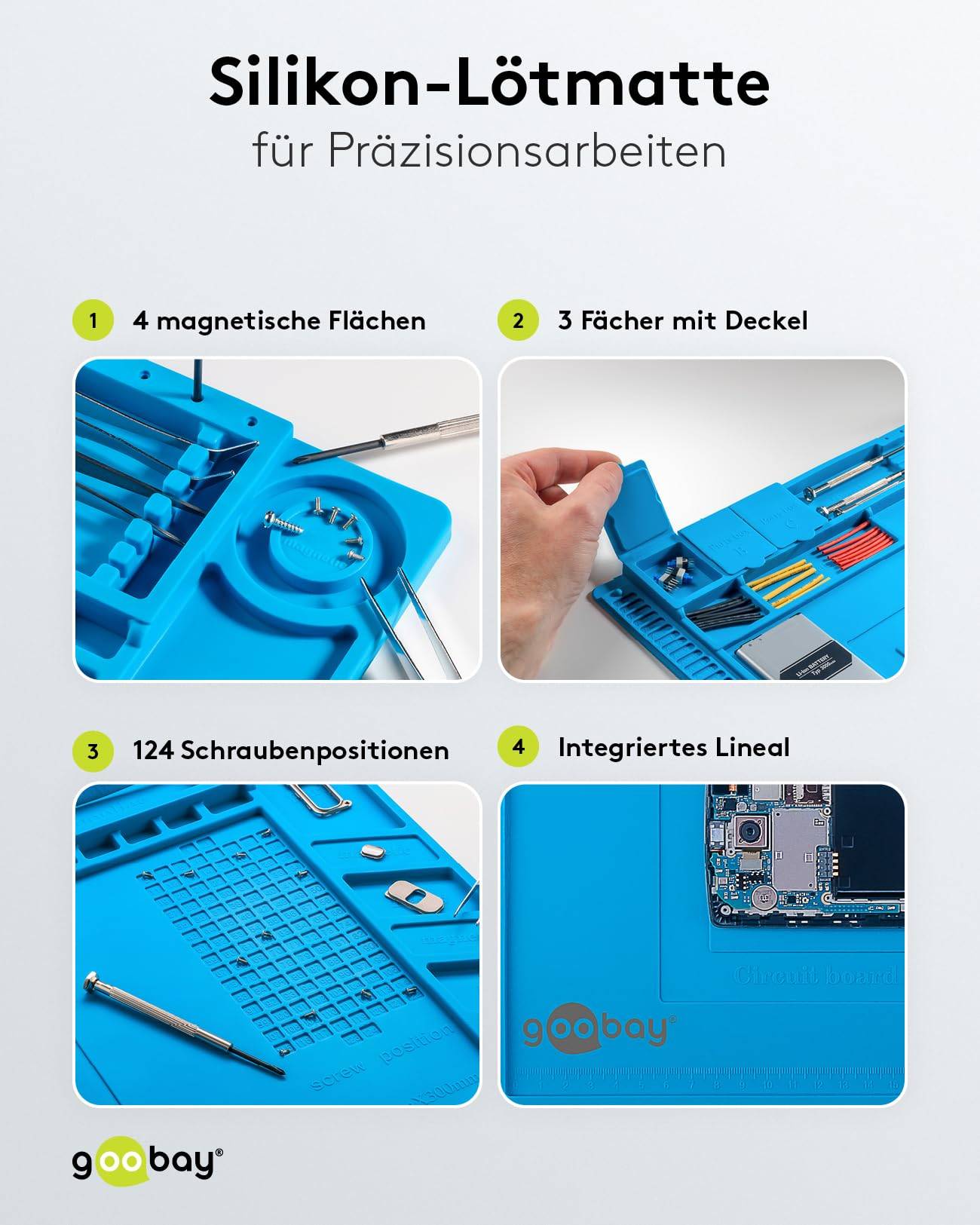 Goobay 61670 Magnet Silikon Lötmatte Arbeitsunterlage / Rutschfeste Hitbeständige Arbeitsmatte zum Löten / Blau-2