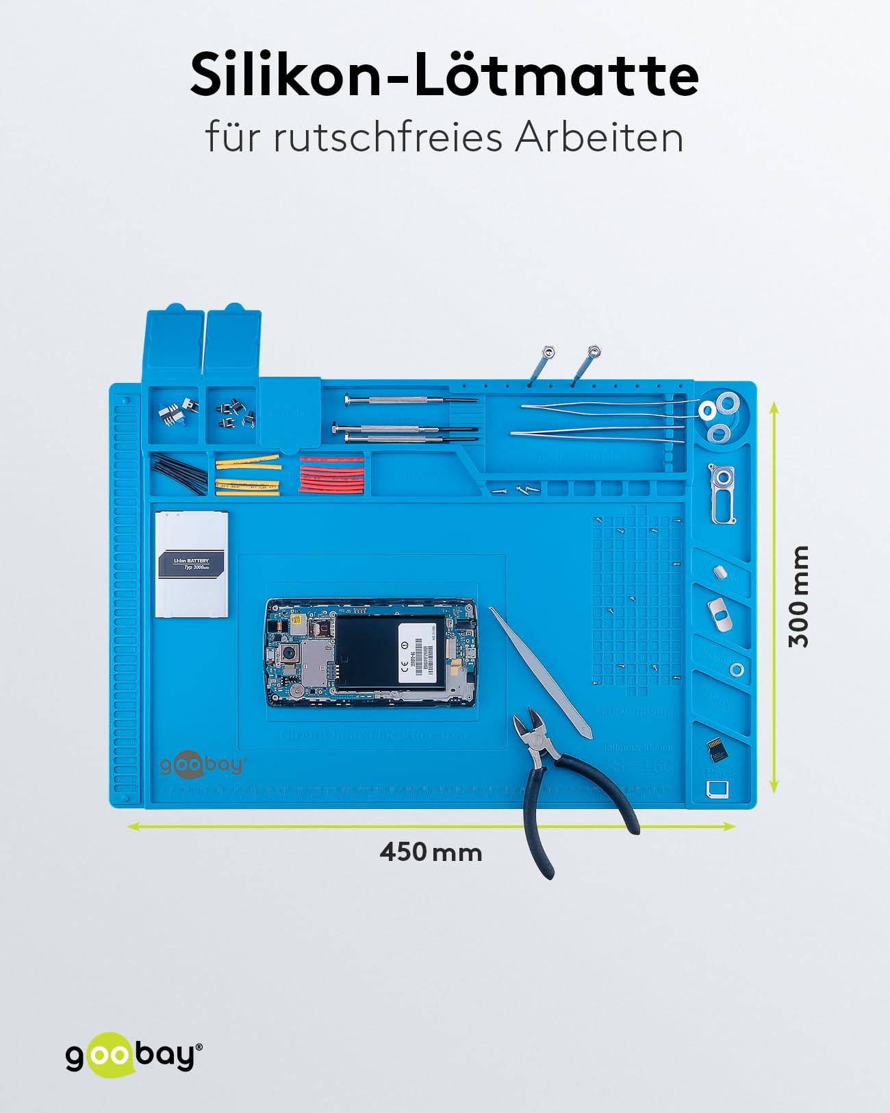 Goobay 61670 Magnet Silikon Lötmatte Arbeitsunterlage / Rutschfeste Hitbeständige Arbeitsmatte zum Löten / Blau-3