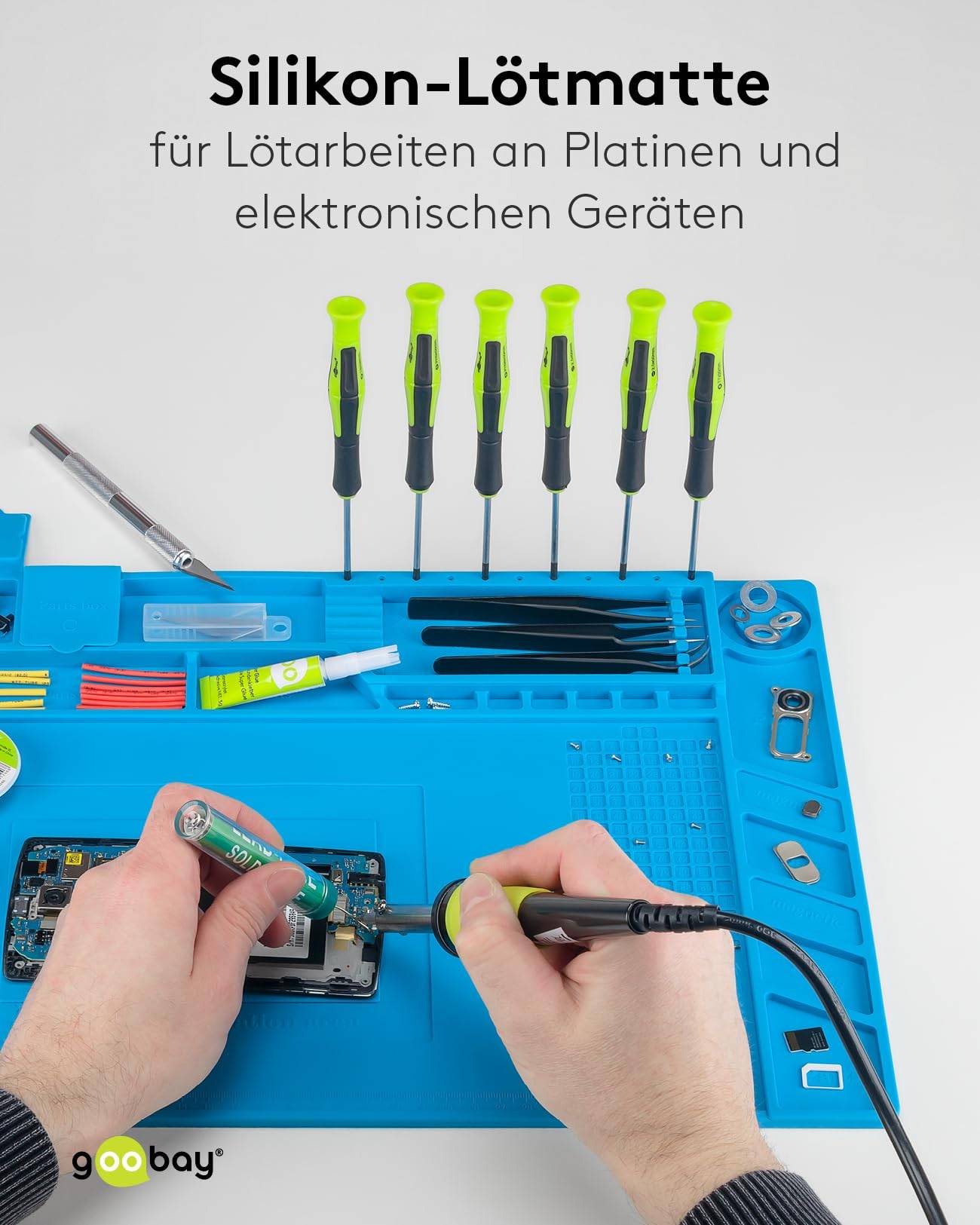 Goobay 61670 Magnet Silikon Lötmatte Arbeitsunterlage / Rutschfeste Hitbeständige Arbeitsmatte zum Löten / Blau-4