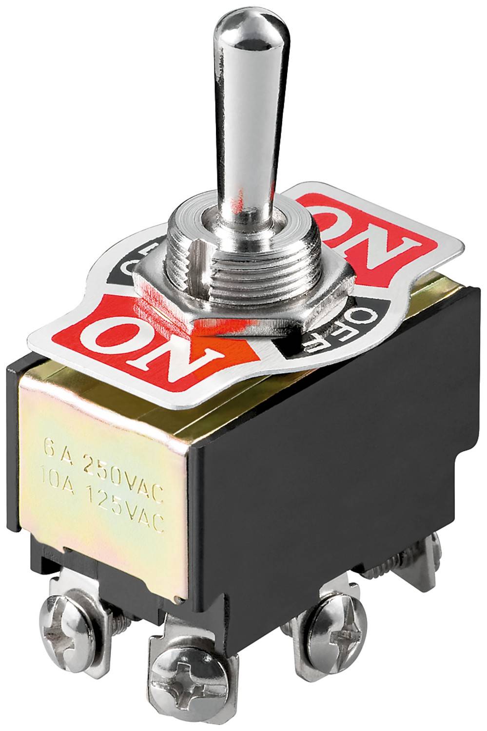 Goobay 10114 Mini Kippschalter 250 V/AC 3 A, Gehäuse schwarz, Schalter 2x EIN/AUS/EIN, 6 Pin Schraubanschluss, Modellbau-0