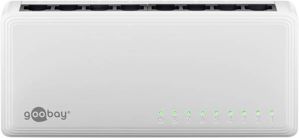 Goobay 64564 Gigabit Ethernet Netzwerk Switch 8 Port LAN Switch 1000 Mbit/s Splitter lüfterloses Design Verteiler Weiß