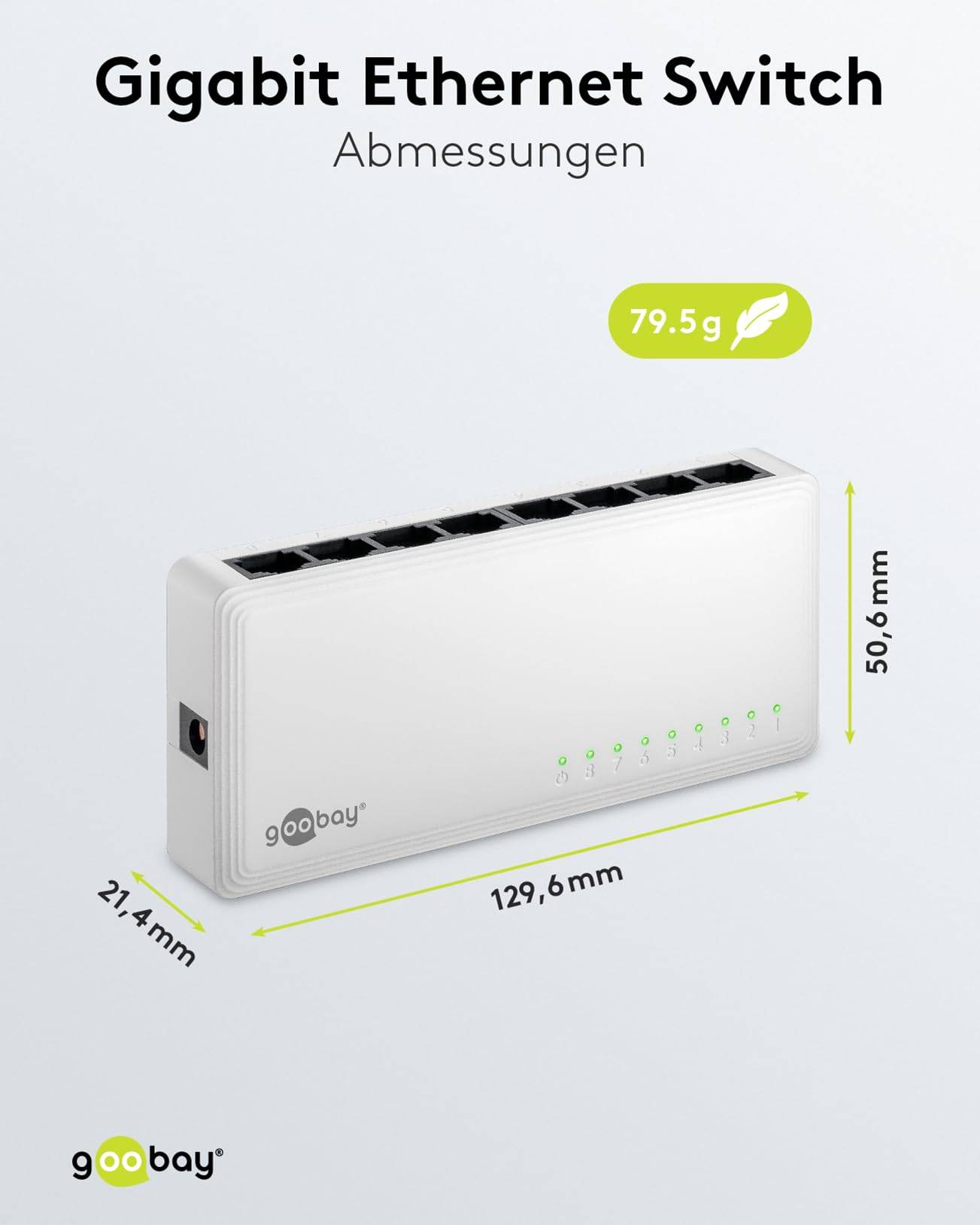 Goobay 64564 Gigabit Ethernet Netzwerk Switch 8 Port LAN Switch 1000 Mbit/s Splitter lüfterloses Design Verteiler Weiß-4