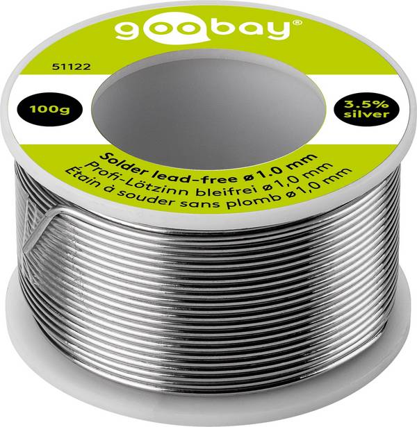Goobay 51122 Lötzinn bleifrei ø 1,0 mm Lötdraht Flussmittel / 3,5 % Silber / 217 °C Schmelzpunkt bleifreies Löten 100g
