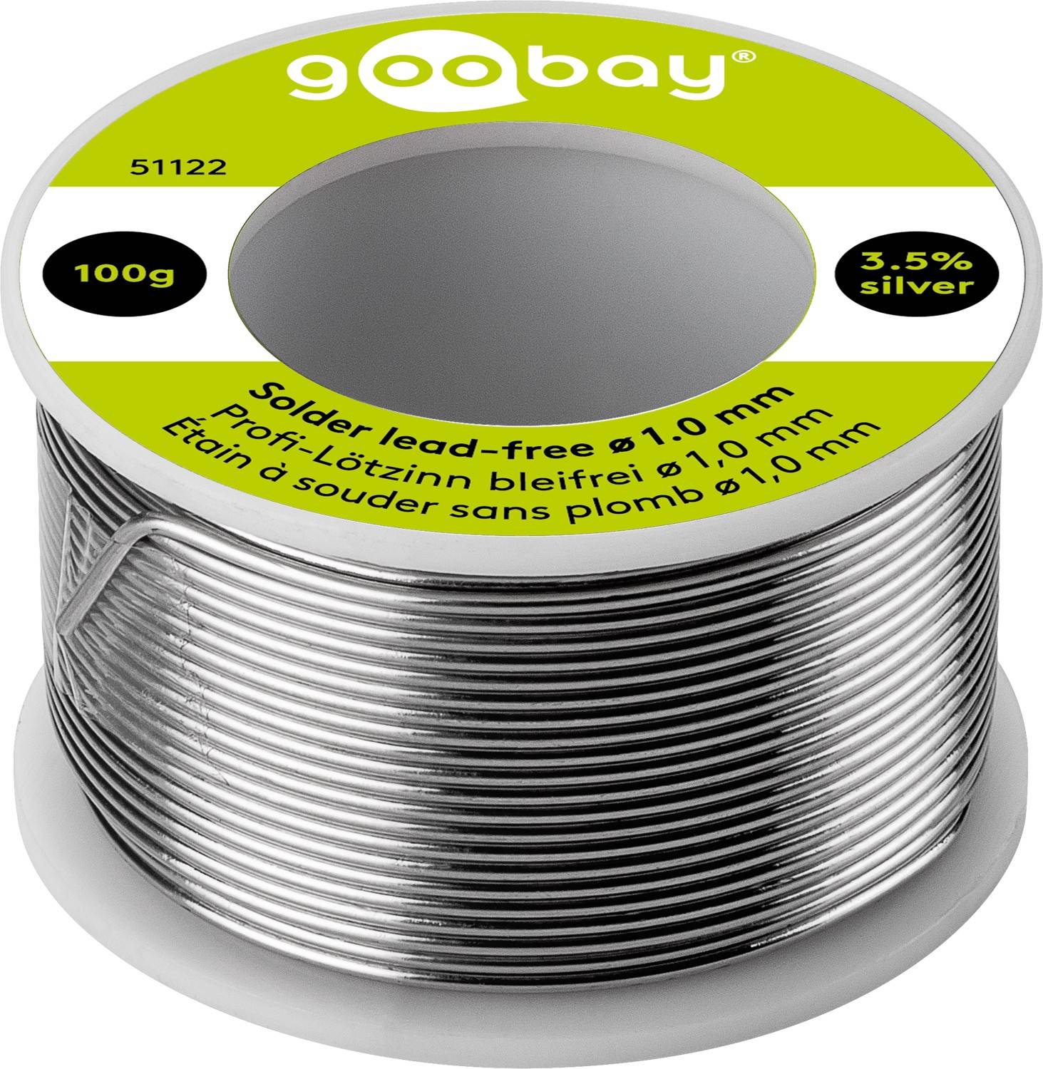 Goobay 51122 Lötzinn bleifrei ø 1,0 mm Lötdraht Flussmittel / 3,5 % Silber / 217 °C Schmelzpunkt bleifreies Löten 100g-0