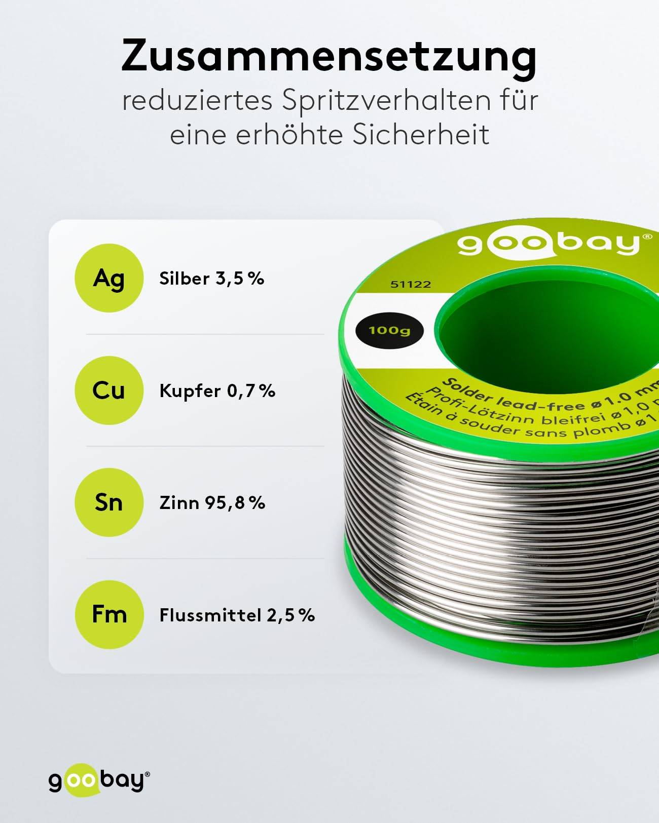 Goobay 51122 Lötzinn bleifrei ø 1,0 mm Lötdraht Flussmittel / 3,5 % Silber / 217 °C Schmelzpunkt bleifreies Löten 100g-2