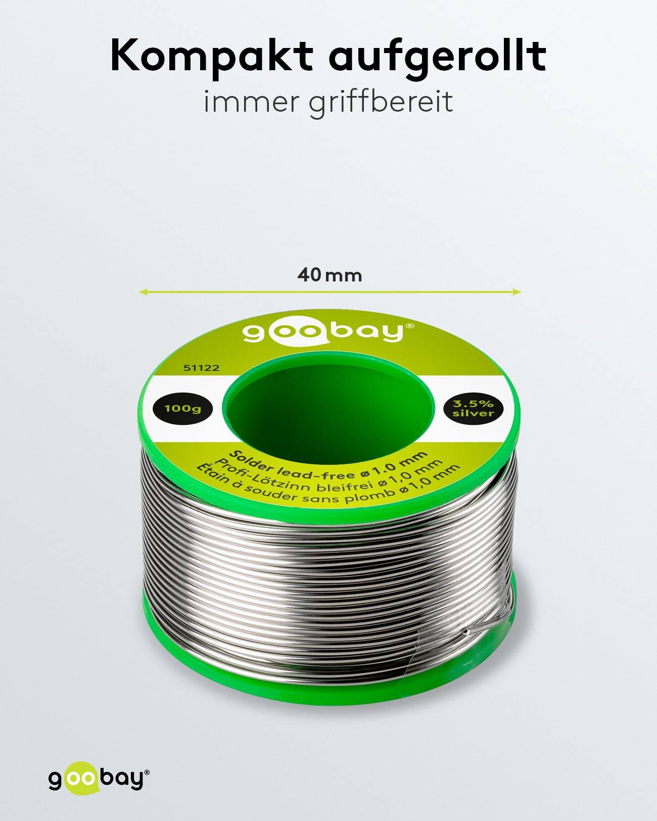 Goobay 51122 Lötzinn bleifrei ø 1,0 mm Lötdraht Flussmittel / 3,5 % Silber / 217 °C Schmelzpunkt bleifreies Löten 100g-3