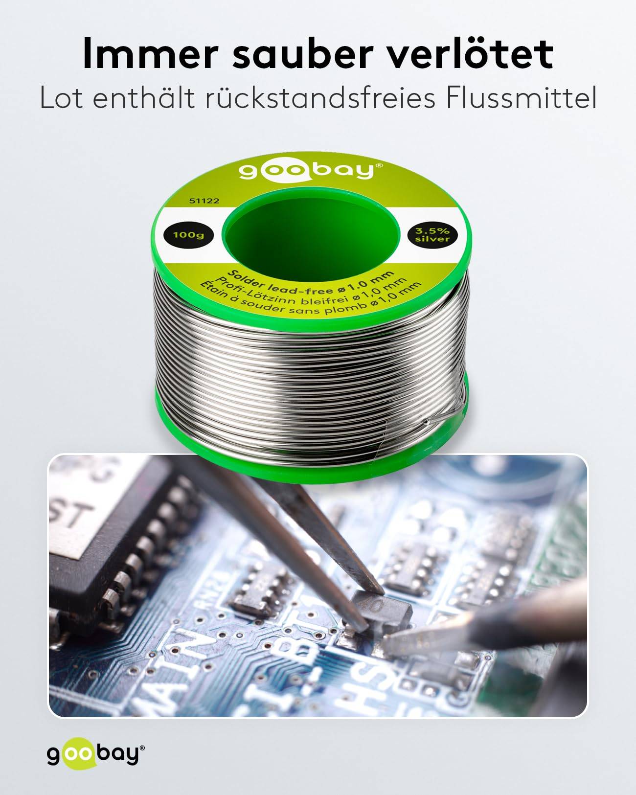 Goobay 51122 Lötzinn bleifrei ø 1,0 mm Lötdraht Flussmittel / 3,5 % Silber / 217 °C Schmelzpunkt bleifreies Löten 100g-4