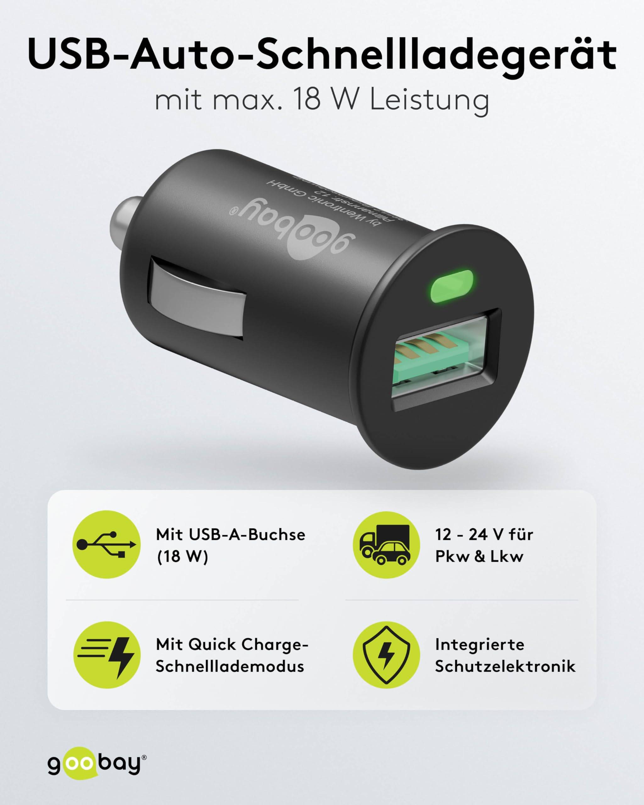 Goobay 45162 Kfz USB Schnellladegerät QC 3.0 Zigarettenanzünder / 18W Adapter USB-A Auto Mini Ladestecker 12V / Schwarz-1