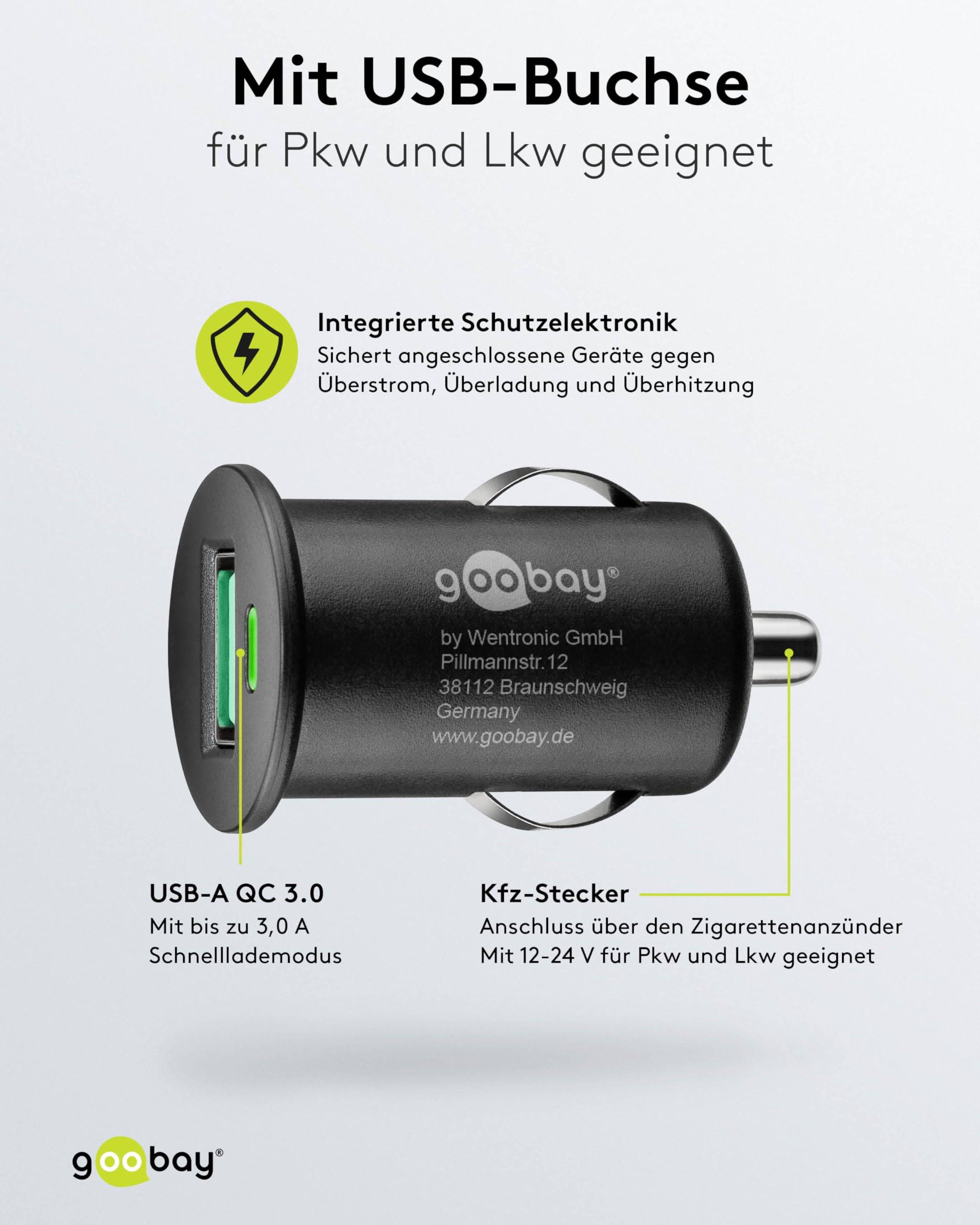 Goobay 45162 Kfz USB Schnellladegerät QC 3.0 Zigarettenanzünder / 18W Adapter USB-A Auto Mini Ladestecker 12V / Schwarz-3