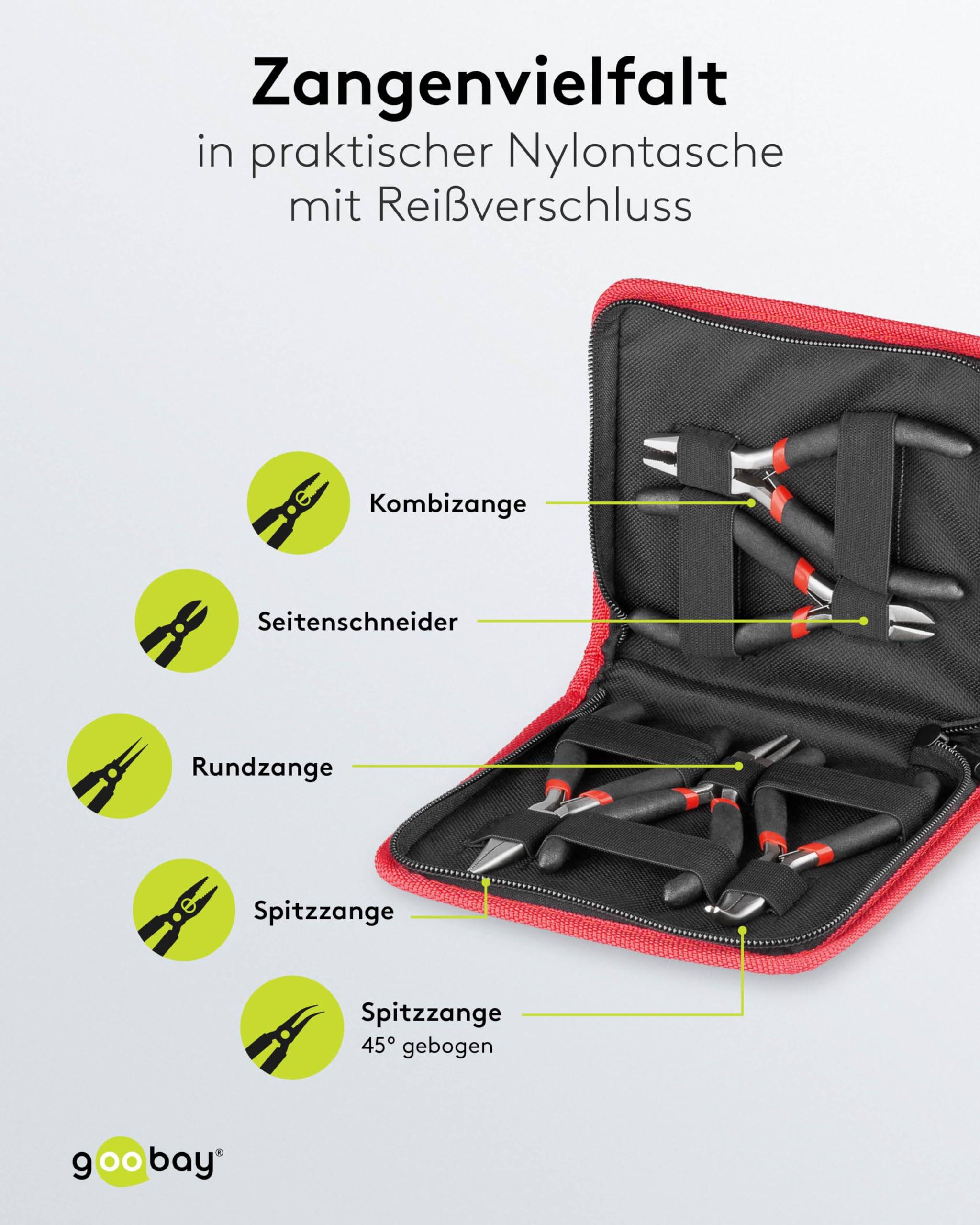 Goobay 77115 Zangenset Zange / 1x Seitenschneider / 1x Spitzzange / 1x Spitzzange gebogen / 1x Rundzange / 1x Kombizange-3