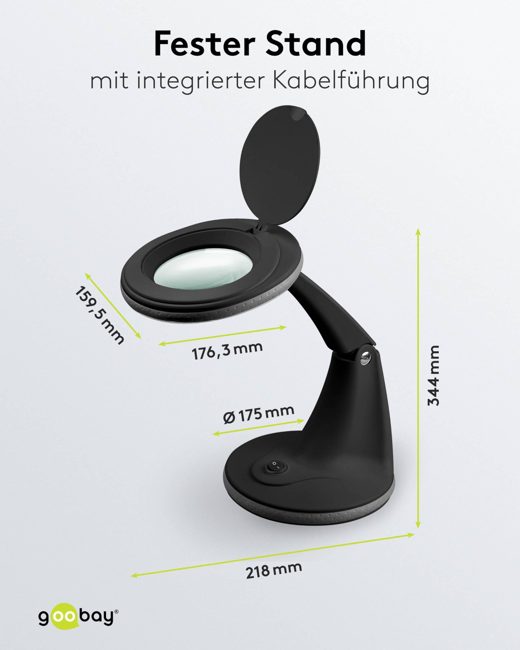 Goobay 65578 LED Lupenleuchte mit Standfuß Ø100mm Echtglas Linse 3 Dioptrien Lupe mit Licht Lupenlampe Tischlupe Schwarz-2