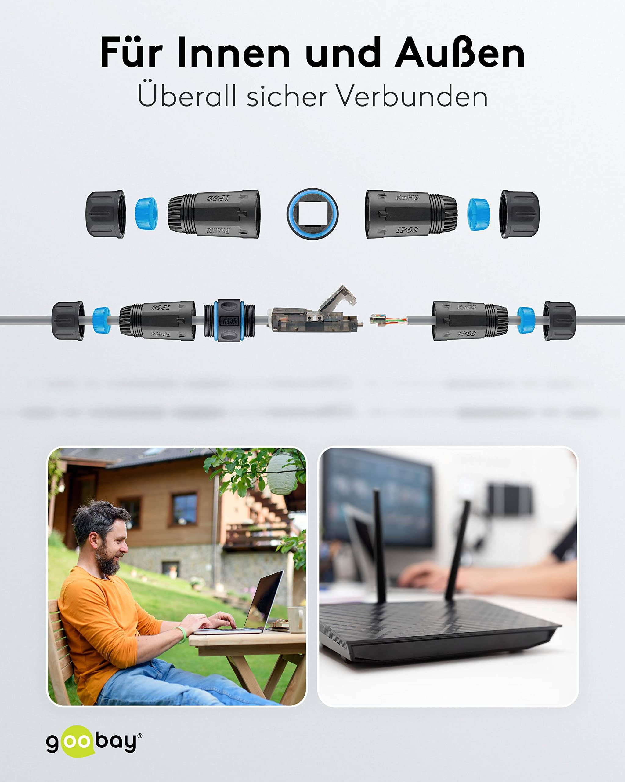 Goobay 44416 Outdoor CAT 6A UTP / Kabelverbinder IP68 wasserdicht / LSA Netzwerkkabel Kupplung / 500 MHz LAN Verbinder-6