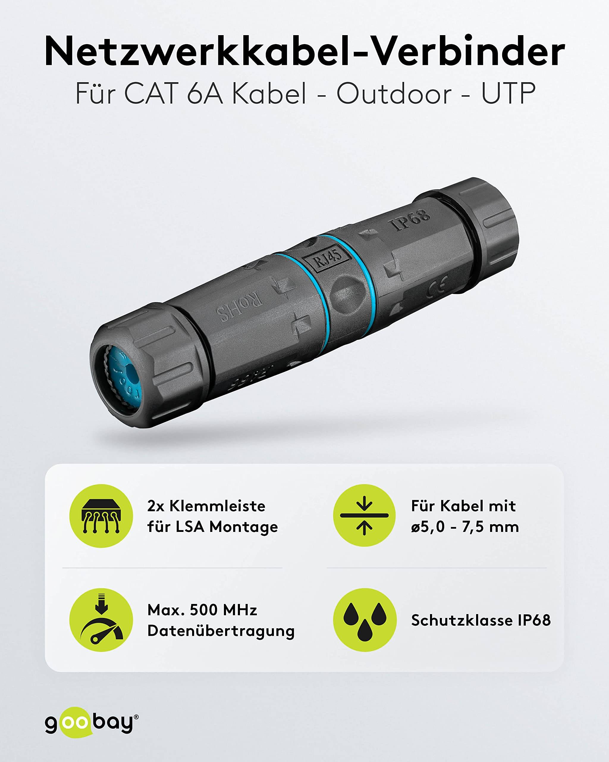 Goobay 44416 Outdoor CAT 6A UTP / Kabelverbinder IP68 wasserdicht / LSA Netzwerkkabel Kupplung / 500 MHz LAN Verbinder-1