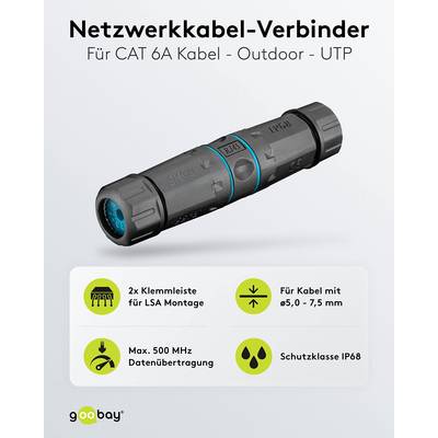 Goobay 44416 Outdoor CAT 6A UTP / Kabelverbinder IP68 wasserdicht / LSA Netzwerkkabel Kupplung / 500 MHz LAN Verbinder-1