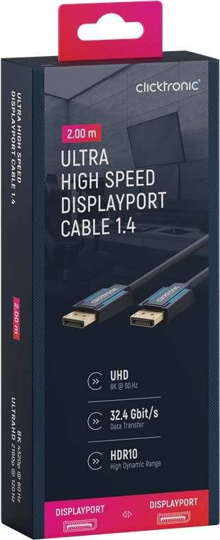 Clicktronic 40994 DisplayPort Kabel 1.4 Monitorkabel 8K @ 60Hz UHD Laptop DP Stecker 32.4 Gbit/s Bildschirmkabel Grau 2m-1