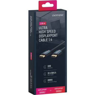 Clicktronic 40994 DisplayPort Kabel 1.4 Monitorkabel 8K @ 60Hz UHD Laptop DP Stecker 32.4 Gbit/s Bildschirmkabel Grau 2m-1