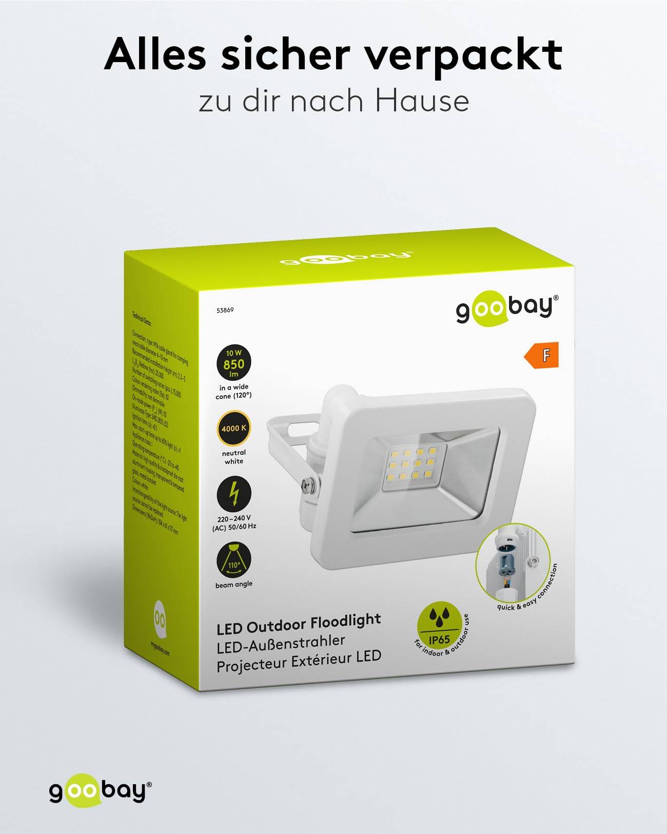 Goobay 53869 LED Strahler Außen 10W Außenstrahler 850 lm / Scheinwerfer Wandmontage Fluter / IP56 Gartenstrahler / Weiß-5