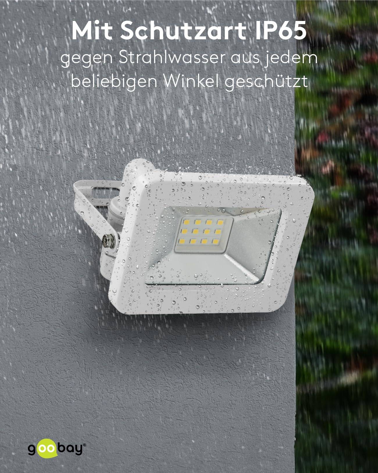 Goobay 53869 LED Strahler Außen 10W Außenstrahler 850 lm / Scheinwerfer Wandmontage Fluter / IP56 Gartenstrahler / Weiß-6