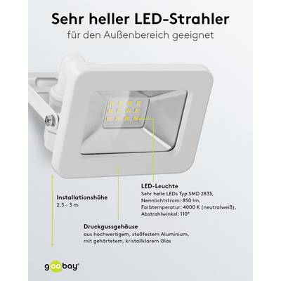 Goobay 53869 LED Strahler Außen 10W Außenstrahler 850 lm / Scheinwerfer Wandmontage Fluter / IP56 Gartenstrahler / Weiß-3