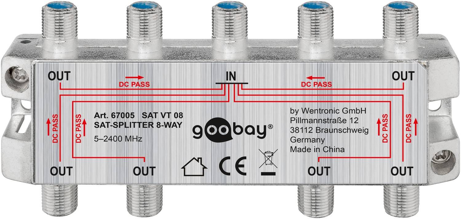 Goobay 67005 SAT Verteiler 8fach SAT Splitter / 8x F Buchse Ausgang / SAT Antennenkabel / 8-fach Antennenverteiler-0