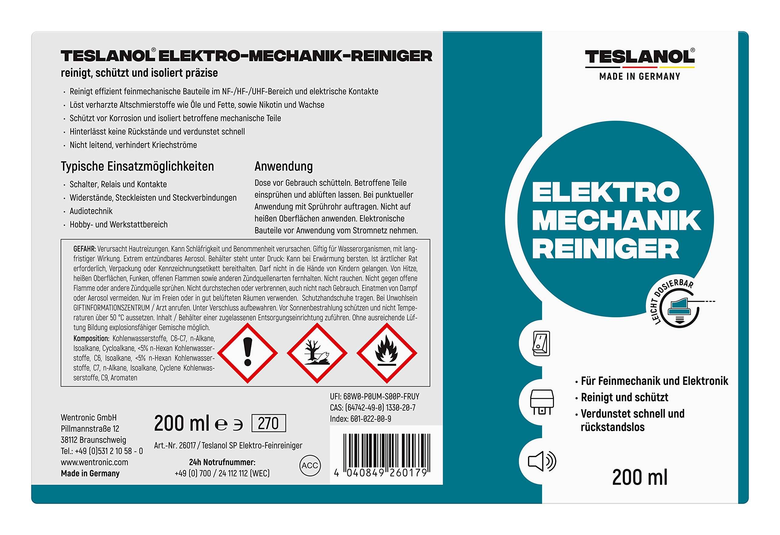Teslanol 26017 Elektro Mechanik Reinigungsspray für elektrische Kontakte & Schalter Kontaktspray für Öl & Fett 200 ml-3